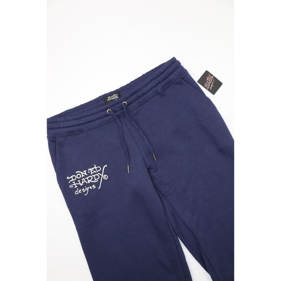 Ed Hardy Womens Broken Hearts  Sweatpants Wide Leg Y2K Navy Eclipse L  Fleece - Picture 4 of 16